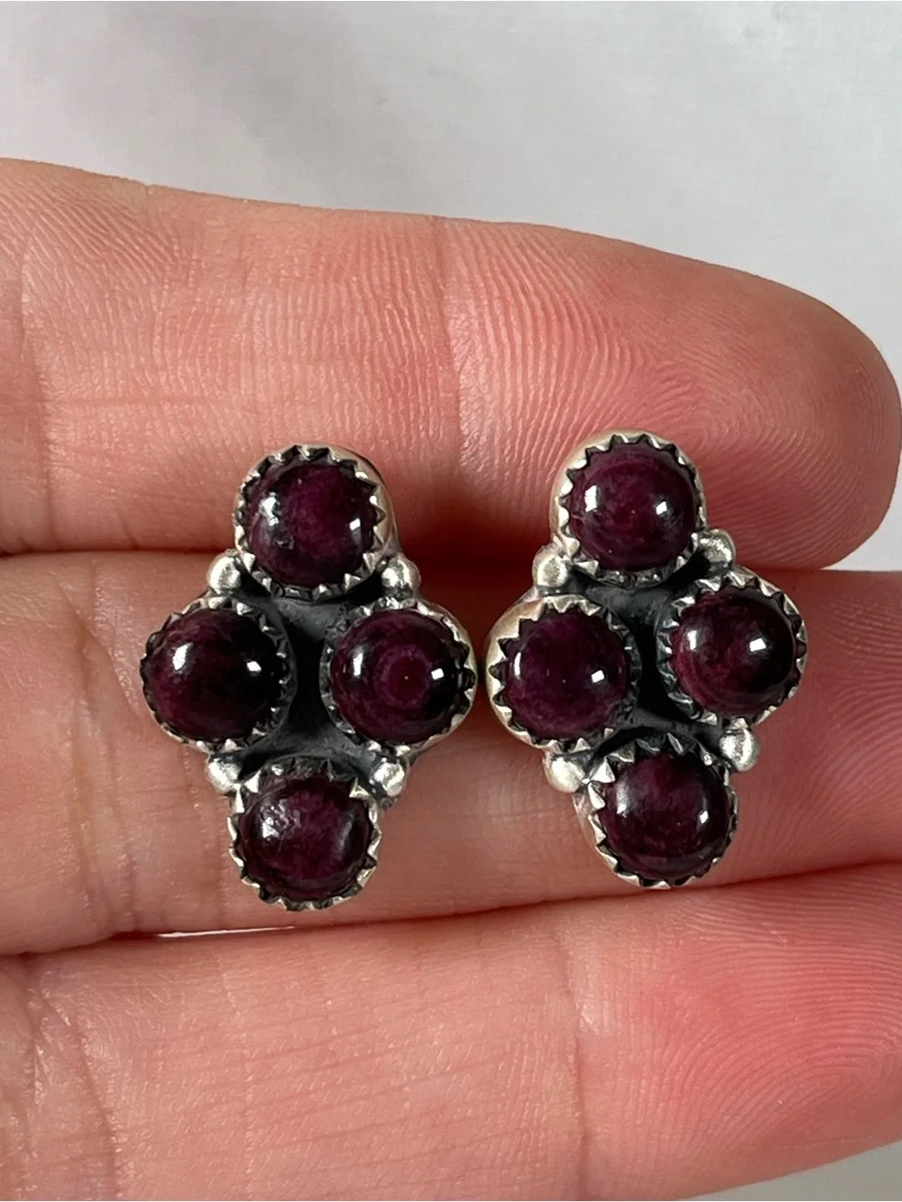 Solid Sterling Silver Purple Spiny Oyster Gemstone Post Back Earrings